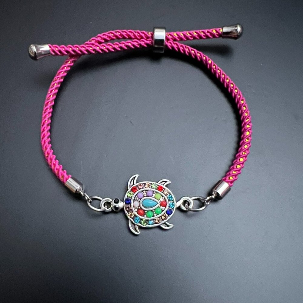 Designs by Forte Hot Pink Slide Cord Bracelet | Turtle Charm Tropical Boho - Picture 3 of 5
